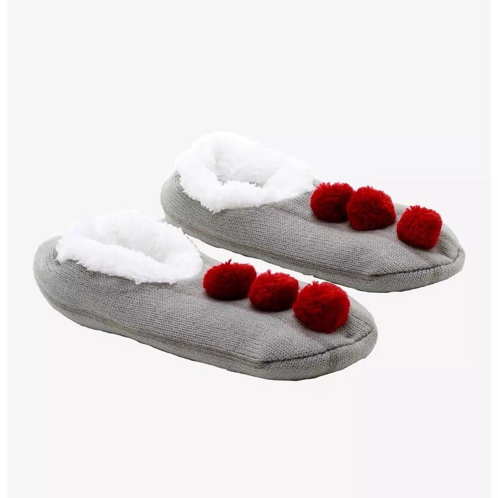 IT CLOWN PENNYWISE Cozy Gray Slippers slipper socks with Red Pom Poms